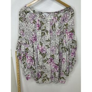 Fever Women's Multicolor Paisley‎ Bohemian Blouse Size L Flare Sleeve 100% Rayon